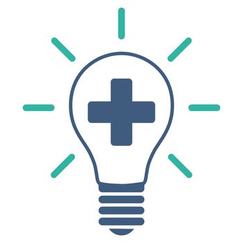 Creative Medicine Bulb raster icon. Style is bicolor flat symbol, cobalt and cyan colors, rounded angles, white background.