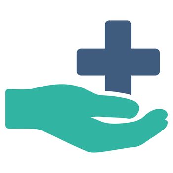 Health Care Donation raster icon. Style is bicolor flat symbol, cobalt and cyan colors, rounded angles, white background.