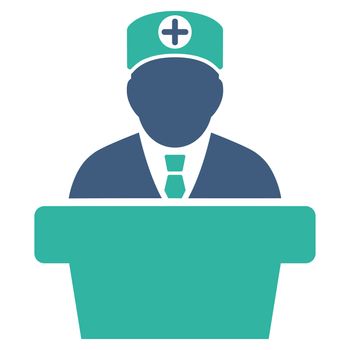 Medical Official Lecture raster icon. Style is bicolor flat symbol, cobalt and cyan colors, rounded angles, white background.