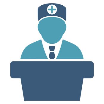 Medical Official Lecture raster icon. Style is bicolor flat symbol, cyan and blue colors, rounded angles, white background.