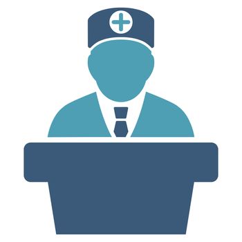 Medical Official Lecture raster icon. Style is bicolor flat symbol, cyan and blue colors, rounded angles, white background.
