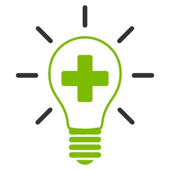 Creative Medicine Bulb raster icon. Style is bicolor flat symbol, eco green and gray colors, rounded angles, white background.