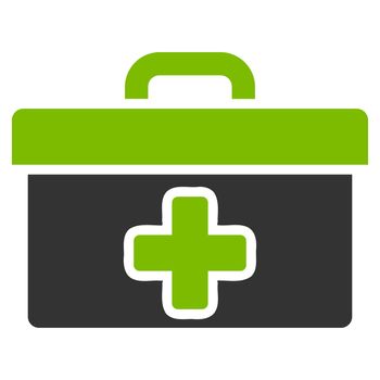 First Aid Toolbox raster icon. Style is bicolor flat symbol, eco green and gray colors, rounded angles, white background.