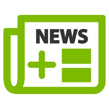 Medical Newspaper raster icon. Style is bicolor flat symbol, eco green and gray colors, rounded angles, white background.