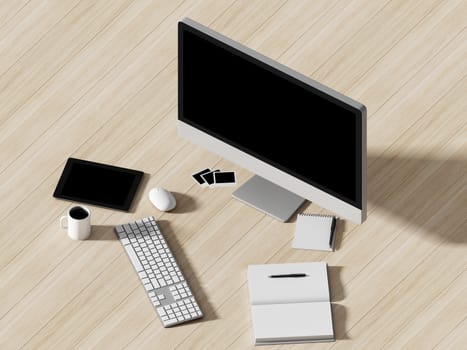 High angle view of a setting table of business workplace, shot in office, home work space