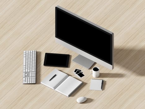 High angle view of a setting table of business workplace, shot in office, home work space