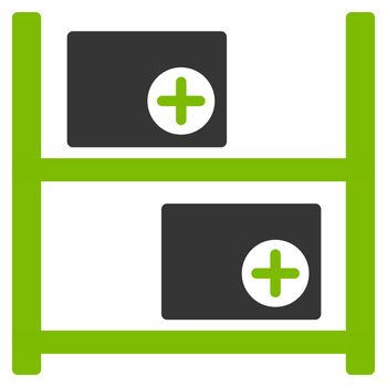 Medical Warehouse raster icon. Style is bicolor flat symbol, eco green and gray colors, rounded angles, white background.