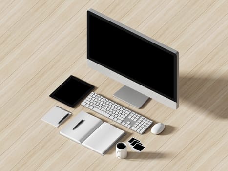 High angle view of a setting table of business workplace, shot in office, home work space