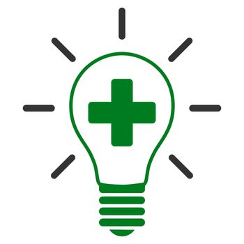 Creative Medicine Bulb raster icon. Style is bicolor flat symbol, green and gray colors, rounded angles, white background.