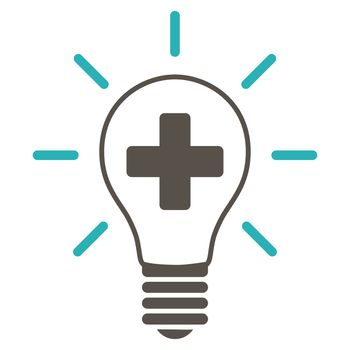 Creative Medicine Bulb raster icon. Style is bicolor flat symbol, grey and cyan colors, rounded angles, white background.