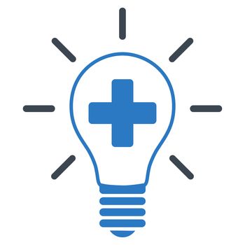 Creative Medicine Bulb raster icon. Style is bicolor flat symbol, smooth blue colors, rounded angles, white background.