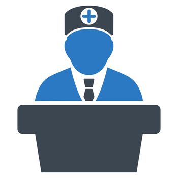 Medical Official Lecture raster icon. Style is bicolor flat symbol, smooth blue colors, rounded angles, white background.