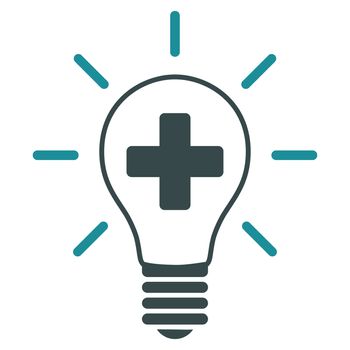 Creative Medicine Bulb raster icon. Style is bicolor flat symbol, soft blue colors, rounded angles, white background.