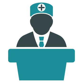 Medical Official Lecture raster icon. Style is bicolor flat symbol, soft blue colors, rounded angles, white background.
