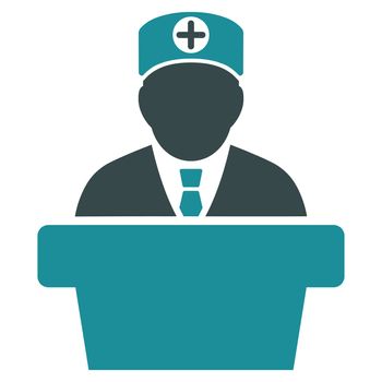 Medical Official Lecture raster icon. Style is bicolor flat symbol, soft blue colors, rounded angles, white background.