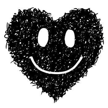 doodle smile face heart shaped hand drawn on white background