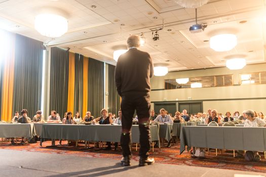 Portoroz, Slovenia - September 18, 2015: Speeker giving a talk on FEBS (Federation of European Biochemical Societies) meeting in Portoroz on September 18, 2015.  