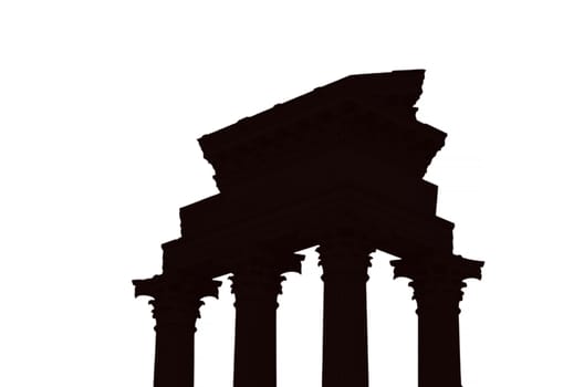Silhouette of a ruined ancient Greek pillar against white Hintergurnd.