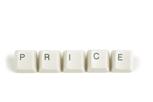 price text from scattered keyboard keys isolated on white background