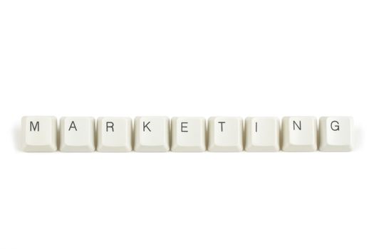 marketing text from scattered keyboard keys isolated on white background