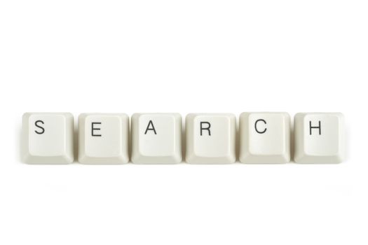 search text from scattered keyboard keys isolated on white background