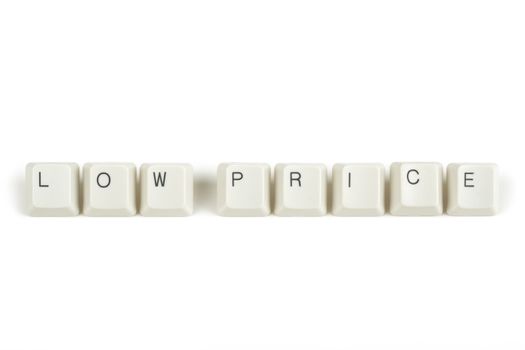 low price text from scattered keyboard keys isolated on white background