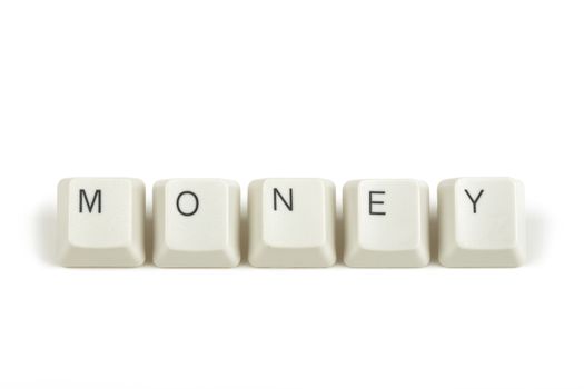money text from scattered keyboard keys isolated on white background