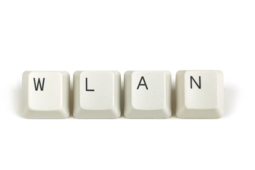 wlan text from scattered keyboard keys isolated on white background