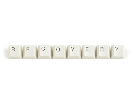 recovery text from scattered keyboard keys isolated on white background