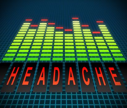 Illustration depicting graphic equalizer levels with a headache concept.