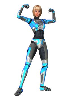 3D digital render of a female cyborg isolated on white background