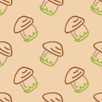 Mushroom Seamless Pattern Kid's Style Hand Drawn Rastr