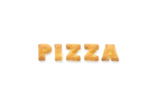 Collage of the character word PIZZA. Alphabet cookie cracker isolated on white background