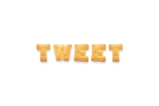 Collage of text word TWEET . Alphabet biscuit cracker isolated on white background