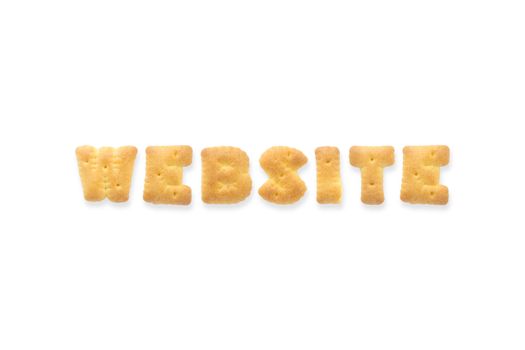 Collage of text word WEBSITE. Alphabet biscuit cracker isolated on white background