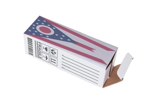 Concept of export, opened paper box - Product of Ohio