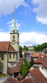 historical old town city and church on bridge in Bern, Switzerland