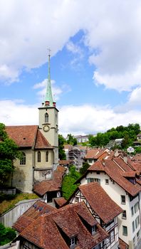 historical old town city and church on bridge in Bern, Switzerland