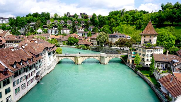 historical old town city and river Scenery on bridge in Bern, Switzerland