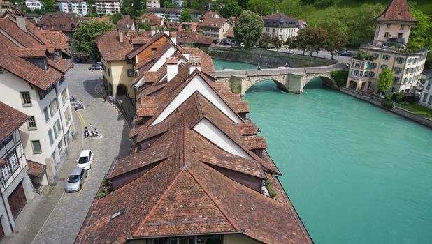 Landscape historical old town city and river on bridge in Bern, Switzerland