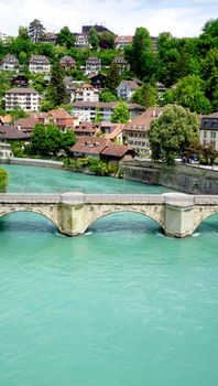 Scene of river on bridge in Bern, Switzerland