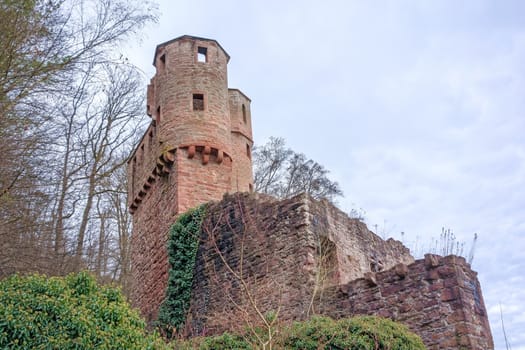 Fortress named Bergfeste Dilsberg - ruin on a hilltop overlooking the Neckar valley - panorama shot