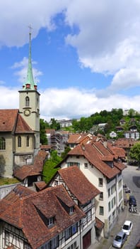 viewpoints historical old town city and church on bridge in Bern, Switzerland
