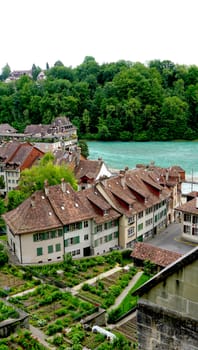 Scene old town city and river on bridge in Bern, Switzerland