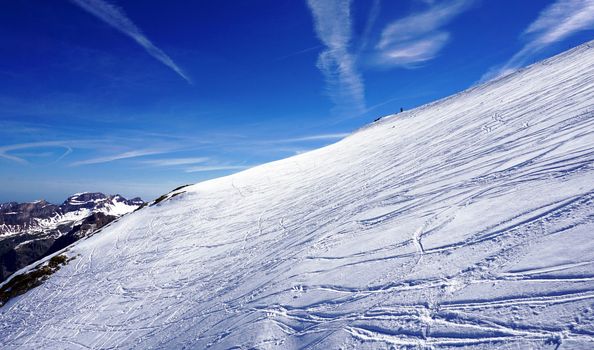 Titlis snow mountains scratch ski in Engelberg, Lucerne, Switzerland