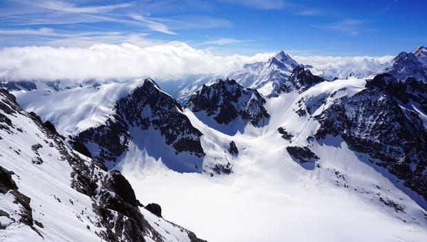 Valley of Titlis snow mountains mist in Engelberg, Lucerne, Switzerland