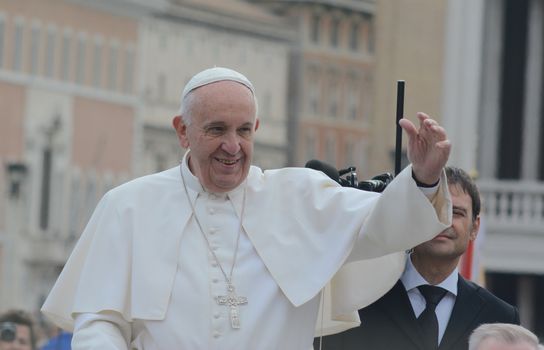 VATICAN CITY: Pope Francis arrives at his general audience address in Saint Peter's Square, Vatican City on Sept. 30, 2015. Pope Francis reflected on his recent apostolic trip to Cuba and the United States. 
