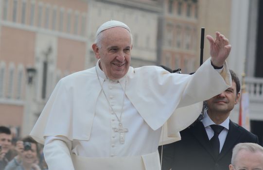 VATICAN CITY: Pope Francis arrives at his general audience address in Saint Peter's Square, Vatican City on Sept. 30, 2015. Pope Francis reflected on his recent apostolic trip to Cuba and the United States. 