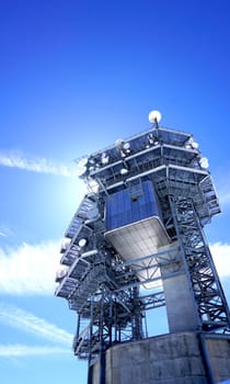 Observatory control tower structure on top of snow mountains