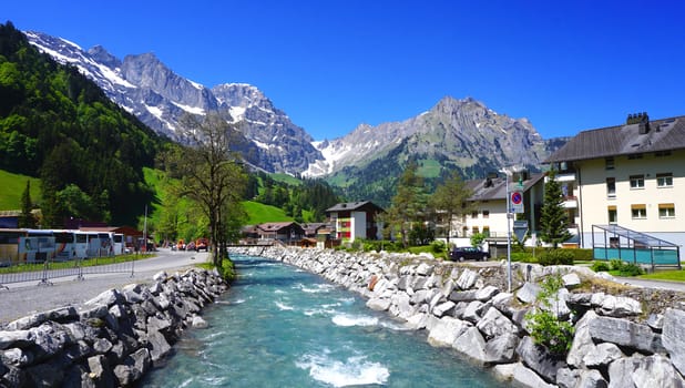 landscape of River and mountains  Engelberg, Switzerland